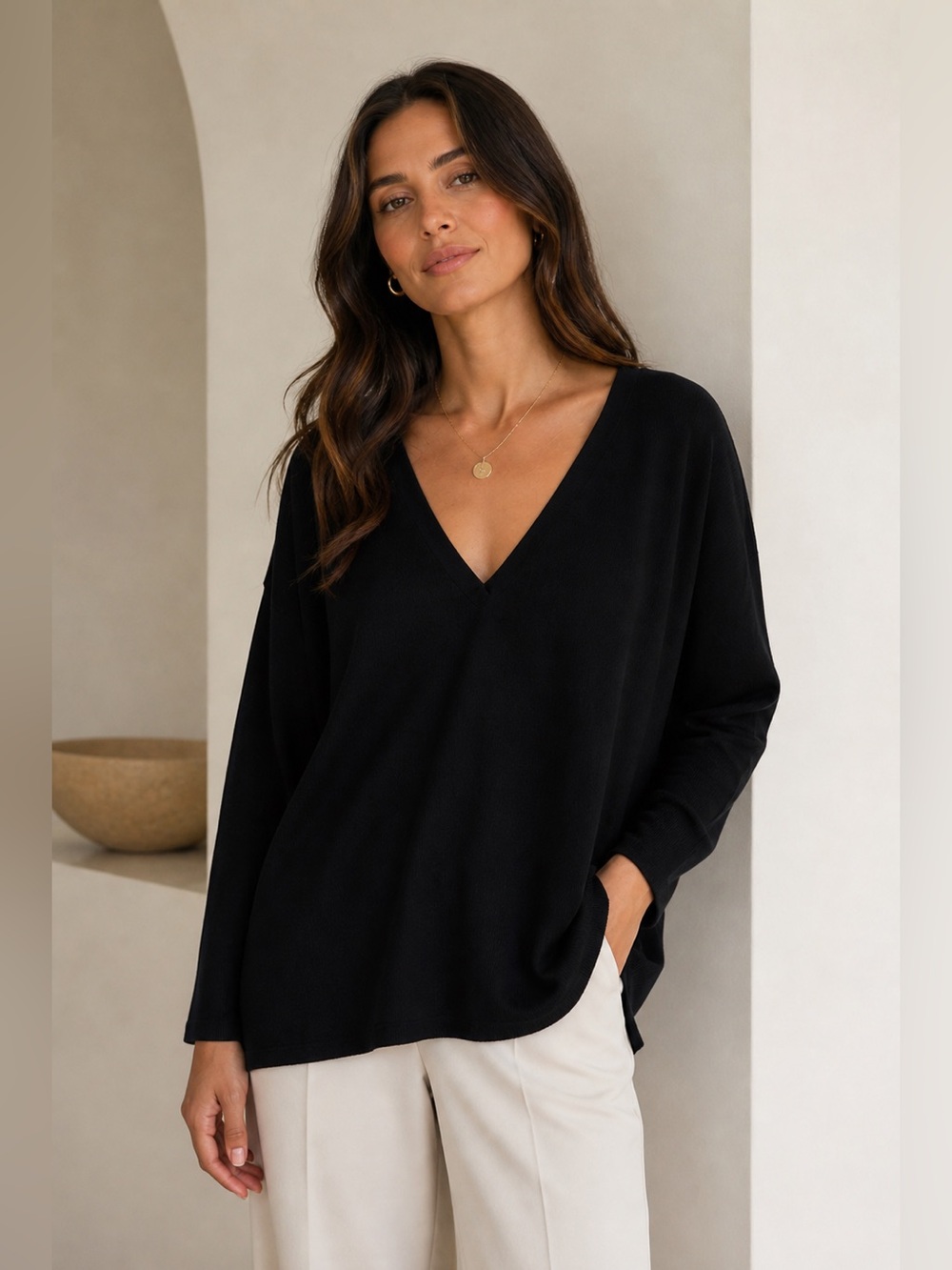Allude 100% Cashmere Black V-Neck Pullover Womens Size XL Eco-Friendly Sweater